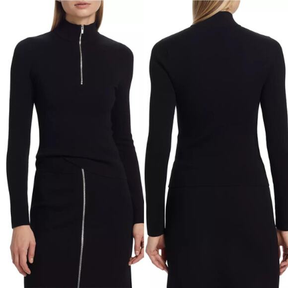 NWT A.L.C. Long Sleeve Quarter Zip Mock Neck Piper Top Fitted Black Size: Small - Picture 2 of 8